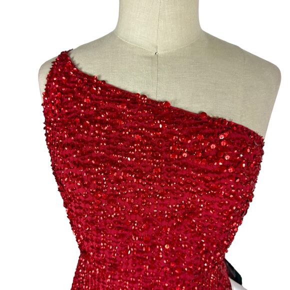 MAC DUGGAL 10711 Red One Shoulder Sequin Gown Women's Size 2 NWT - Picture 3 of 11